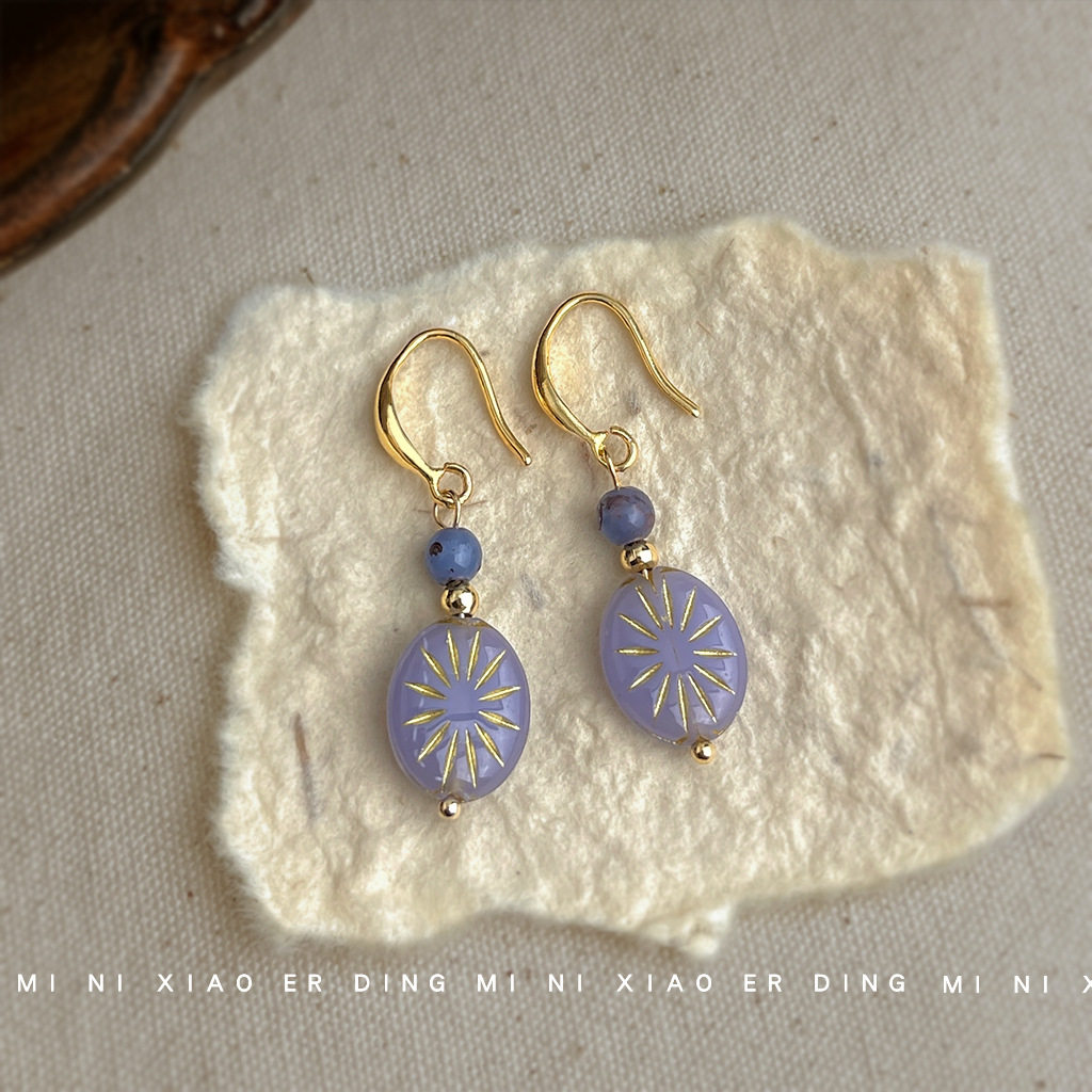 文艺气息中古风芒星琉璃几何高级感气质耳饰义乌饰品工厂新款耳环