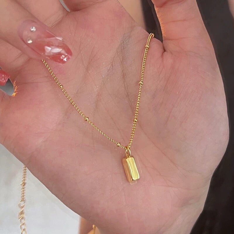 极简光面小金条项链S925纯银镀18K金小众高级感男女同款ins风颈链