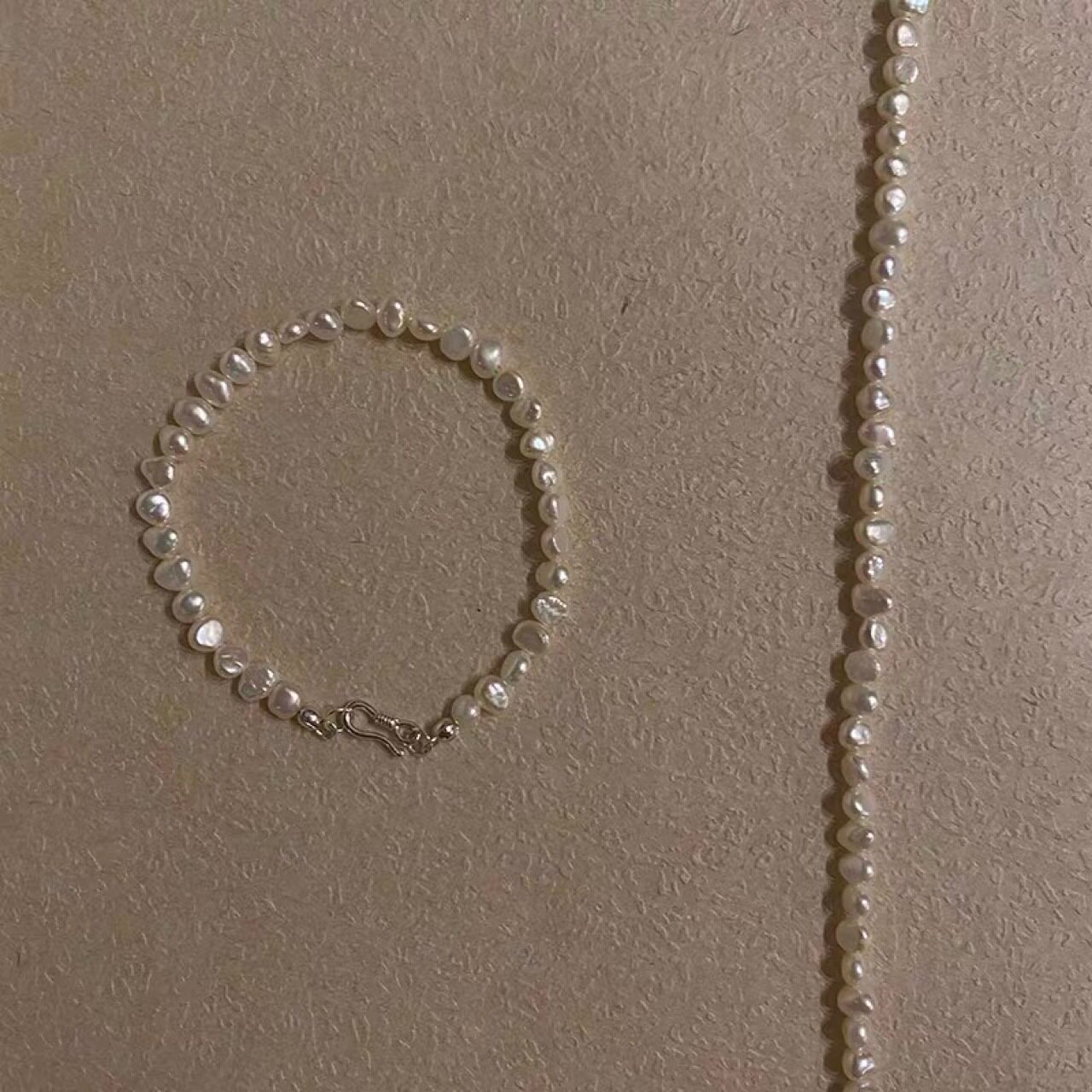 稀有强光天然巴洛克小珍珠通体s925银S扣手链女叠戴简约日常百搭