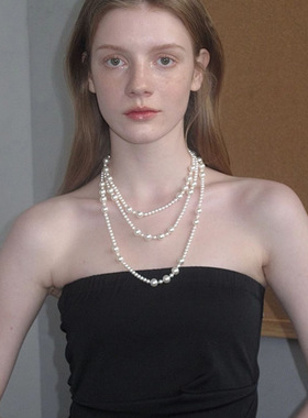 施家正圆珍珠项链多种佩戴方式珍珠项链气质毛衣链叠戴长链饰品