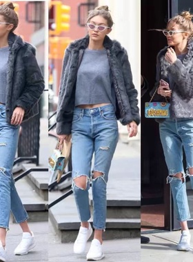 美国代购AGOLDE夏季薄款高腰显瘦破洞修身九分直筒男友风牛仔裤女