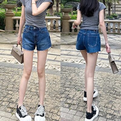 MOTHER高腰显瘦毛边牛仔短裤女