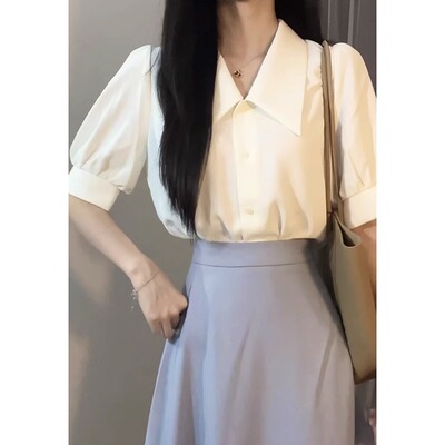 职业白色短袖衬衫女v领正式场合