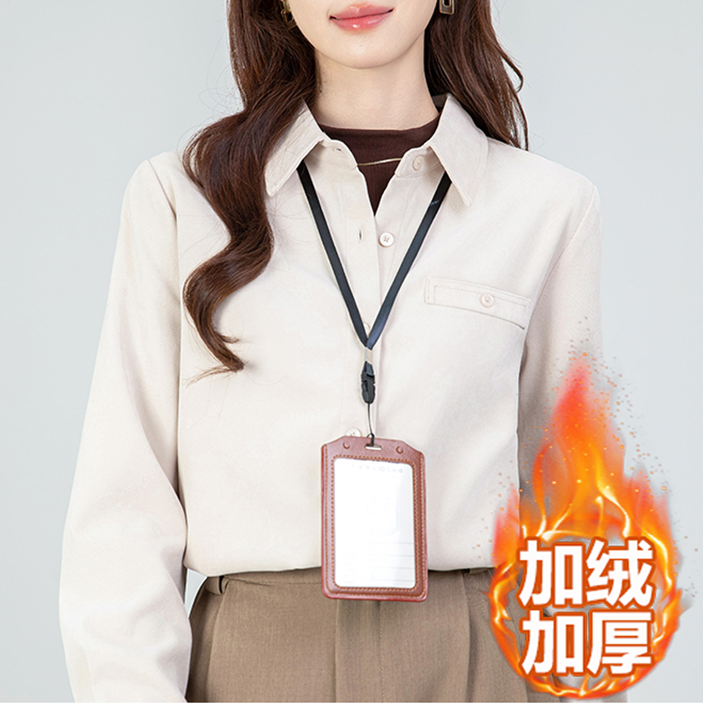 加绒加厚保暖磨毛衬衫女2025秋冬