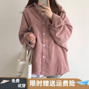 灯芯绒衬衫外套女2025冬季港风复古港味衬衫女宽松百搭ins潮春秋