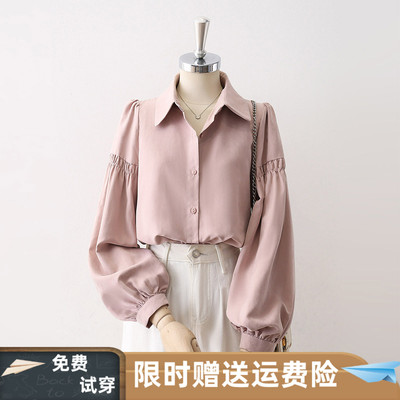 法式粉色磨毛加厚衬衫女秋季宽松内搭娃娃领打底衬衣百搭叠穿上衣