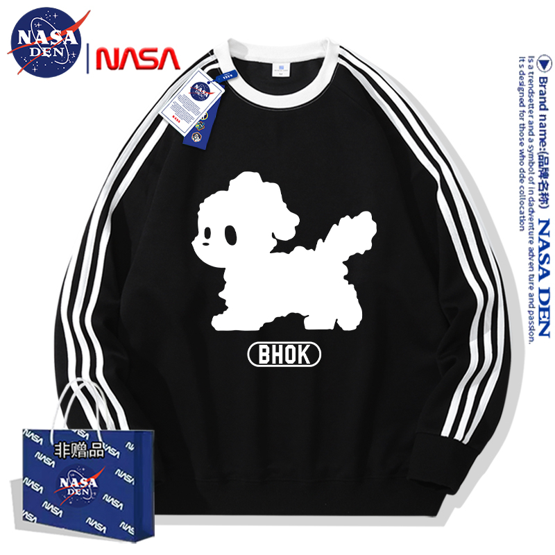 NASA联名日系简约重磅长袖卫衣男女款时尚休闲宽松百搭三条杠上衣