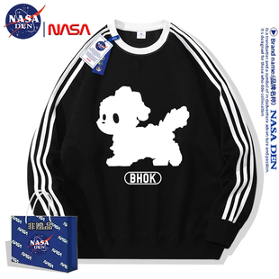 休闲宽松百搭三条杠上衣 时尚 NASA联名日系简约重磅长袖 卫衣男女款