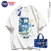 简约百搭情侣印花五分袖 t恤男女款 休闲宽松百搭重磅纯棉短袖 夏季