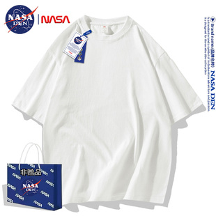 男女短袖 t恤韩版 纯色重磅纯棉大码 NASA联名夏季 港风五分袖 打底衫