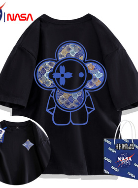 NASA联名简约重磅纯棉短袖T恤男女款夏季潮牌休闲宽松情侣五分袖