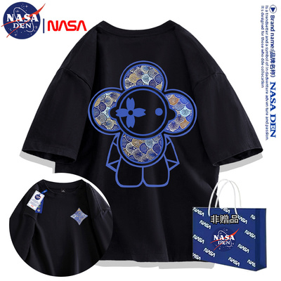NASA联名简约重磅纯棉短袖T恤男女款夏季潮牌休闲宽松情侣五分袖