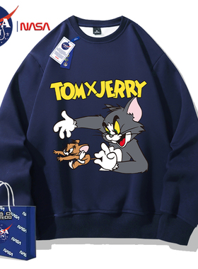 秋冬季休闲宽松长袖圆领卫衣男女款美式简约印花百搭上衣服外套衫