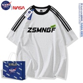 字母印花插肩短袖 时尚 T恤 夏季 NASA联名重磅纯棉三条杠上衣男女款