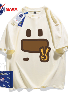 NASA联名潮流美式印花半截袖男女款短袖休闲百搭重磅纯棉T恤夏季