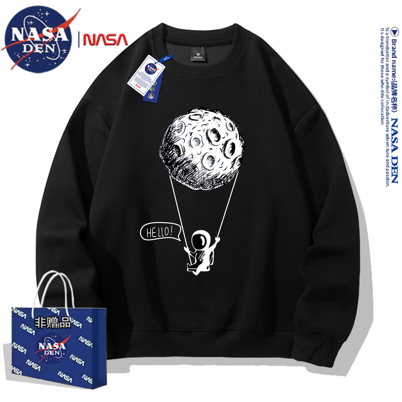 NASA联名美式印花长袖卫衣男女款春秋季保暖百搭简约情侣上衣服衫