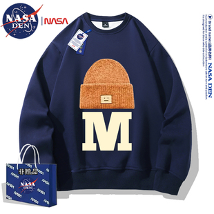 潮流百搭青年长袖 vintage秋冬季 潮牌卫衣男士 NASA联名2024落肩袖