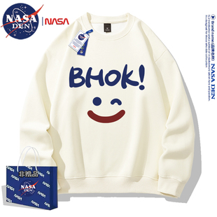 NASA联名潮牌圆领卫衣秋季 上衣宽松卡通印花情侣外套 ins无帽时尚