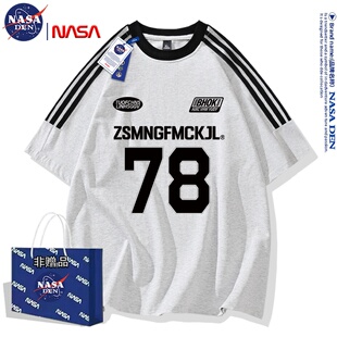 字母印花宽松五分袖 NASA联名夏季 T恤男女款 重磅纯棉三杠短袖 美式
