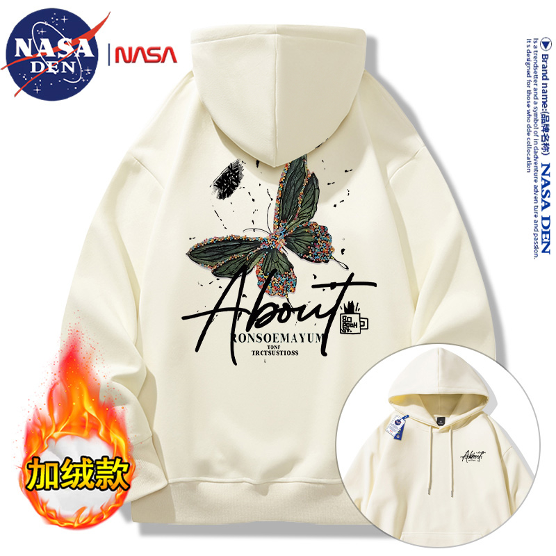 NASA联名美式重磅加绒长袖卫衣男女款时尚简约宽松百搭连帽上衣服
