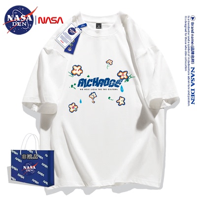 NASA联名夏天重磅纯棉T恤男女2025年新款美式印花短袖宽松打底衫