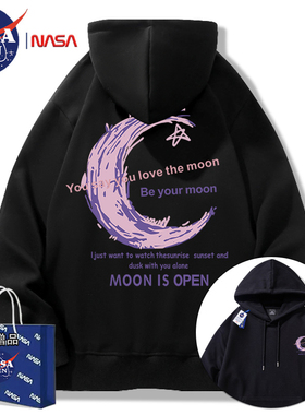 NASA联名日系简约重磅长袖卫衣男女款潮牌宽松百搭加绒连帽上衣服