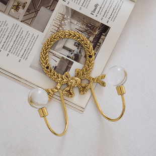 豪光 全铜轻奢复古美式进口双钩连排挂衣钩装饰家居黄铜包包挂钩