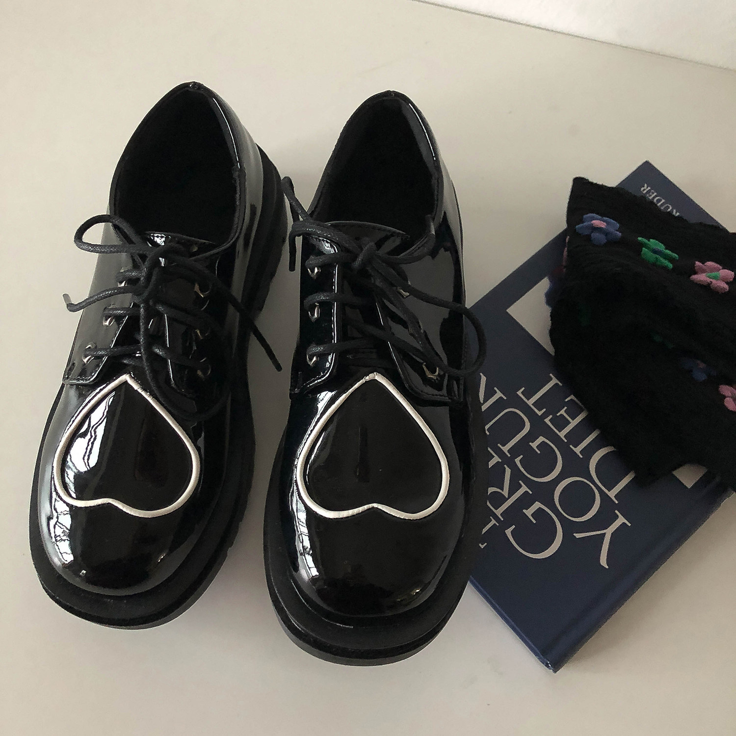 林先叁 爱心日系小皮鞋女日系jk制服鞋黑色单鞋子夏季厚底松糕鞋