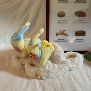 女厚底增高百搭棉拖鞋 林先叁 加绒保暖毛毛鞋 新款 趴着星星人冬季