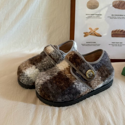 林先叁 毛毛勃肯鞋女外穿魔术贴保暖加绒软底懒人鞋一脚蹬单鞋