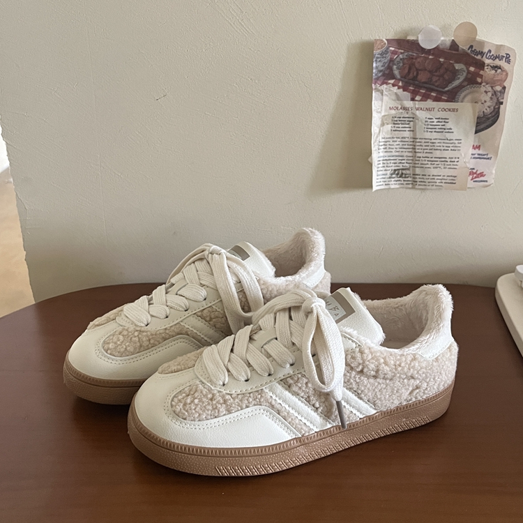 林先叁 加绒德训鞋女款2025新款秋冬小众ins百搭鞋子厚底小白鞋潮