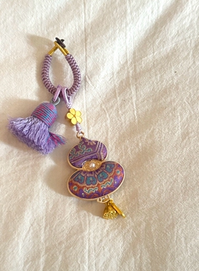 林先叁 小众非遗宋锦葫芦钥匙扣紫色流苏挂件福禄平安国风包挂
