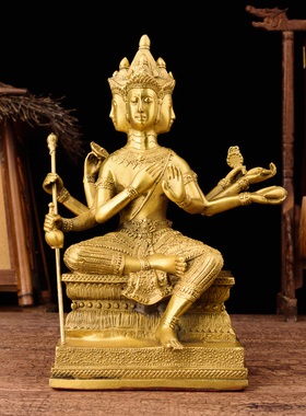 纯黄铜泰国四面佛像大梵天王神像艺品摆件佛堂客厅家用送礼