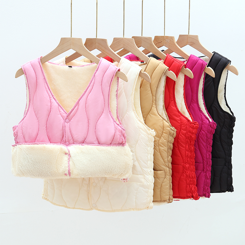 2024羽绒棉马甲女短款V领背心