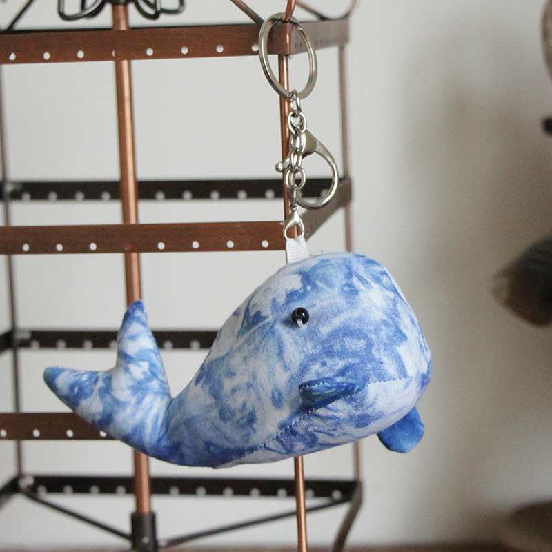 云南大理丽江手工扎染钥匙扣海豚挂件包包挂件儿童蓝白小海豚布艺