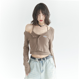 大领口长袖 2023年新款 上衣K 外套女秋季 万有引力博物馆两件套吊带