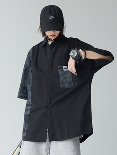 拼接短袖 2021年新款 衬衫 薄款 宽松学生上衣 女夏季 万有引力博物馆