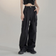 女休闲裤 裤 宽松裤 子直筒裤 万有引力博物馆 长裤 黑色多口袋工装