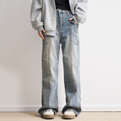 长裤 万有引力博物馆水洗做旧牛仔裤 子宽松直筒裤 裤 女秋2025新款