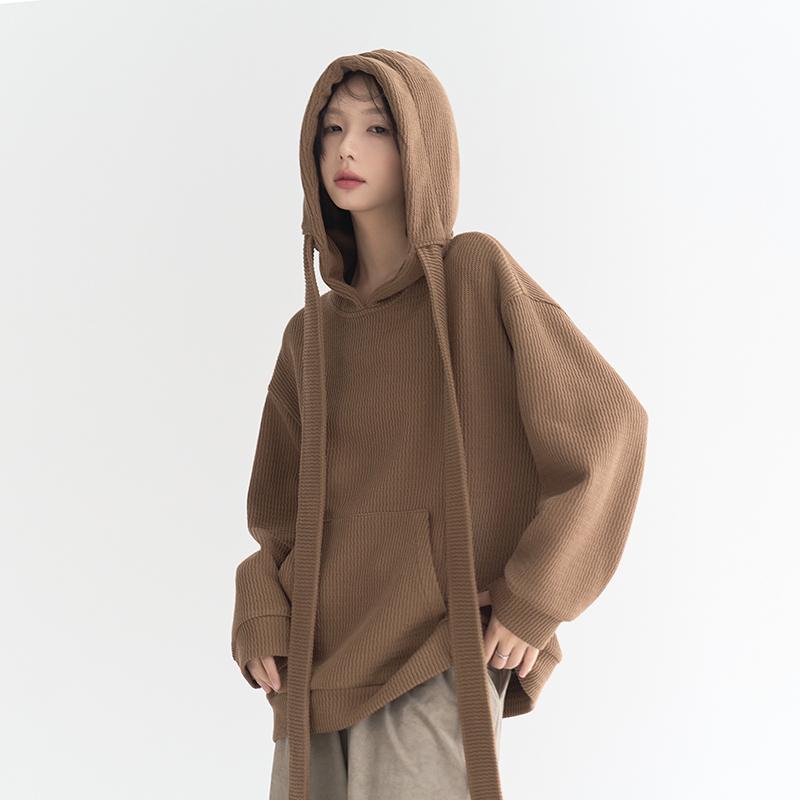 万有引力博物馆 波浪纹连帽卫衣女春季2025年新款宽松针织上衣K