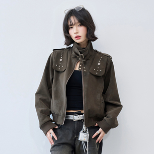 短款 ü线下店同款 立领皮衣夹克外套女 wink 万有引力博物馆