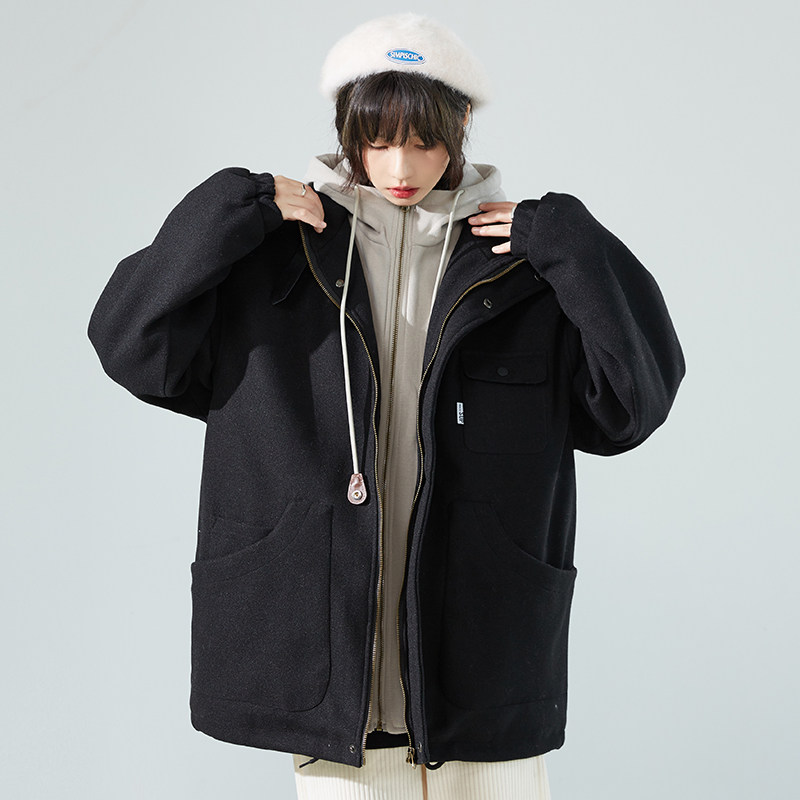 假两件连帽冬季棉服外套