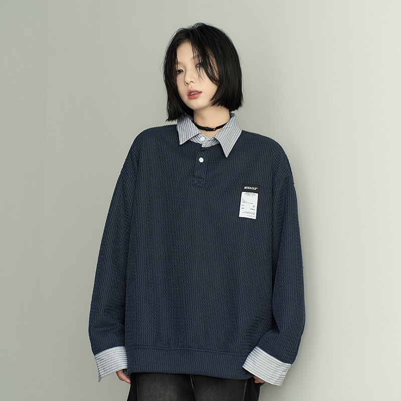 假两件日系复古上衣衬衫领