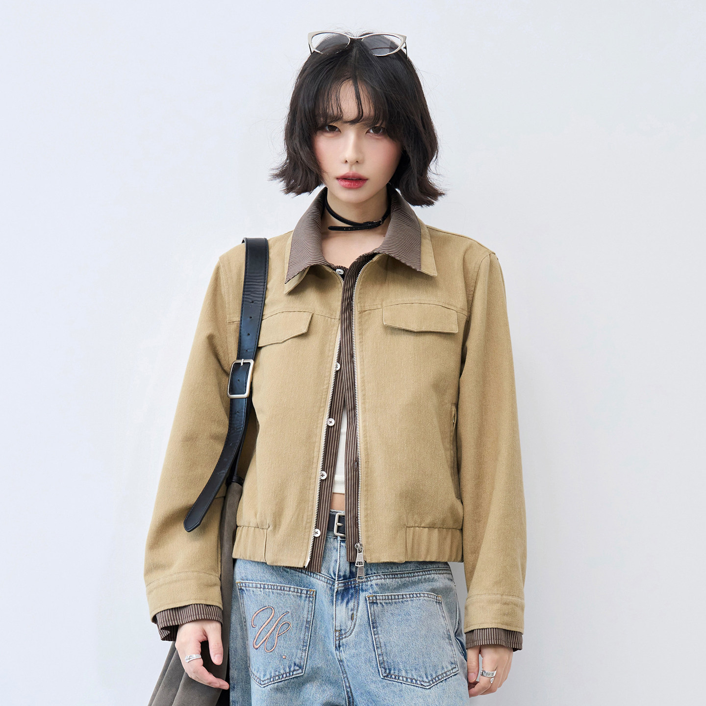 万有引力博物馆 " wink ü线下店同款 "重工水洗假两件短款外套女,女装/女士精品,短外套,淘宝优惠券,粉丝福利购,淘宝优惠卷