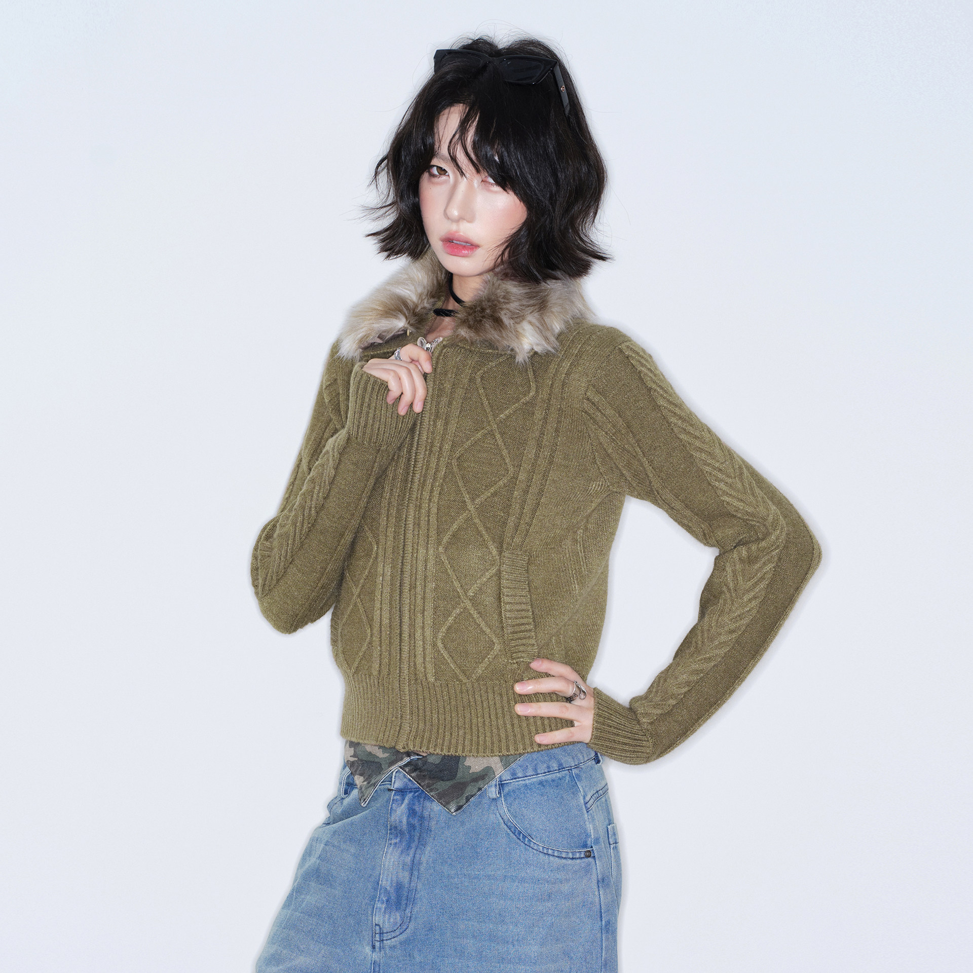 万有引力博物馆 " wink ü线下店同款 " 毛领可拆开衫毛衣外套女,女装/女士精品,毛衣,淘宝优惠券,粉丝福利购,淘宝优惠卷