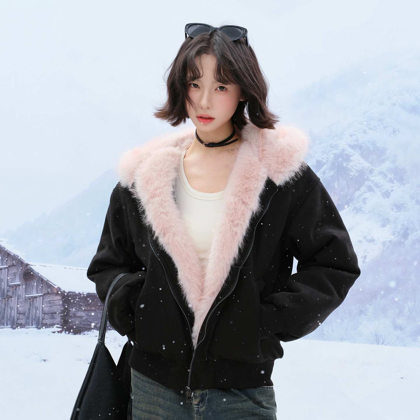 万有引力博物馆毛绒连帽棉服女冬季宽松座山雕厚外套冬装棉衣棉袄