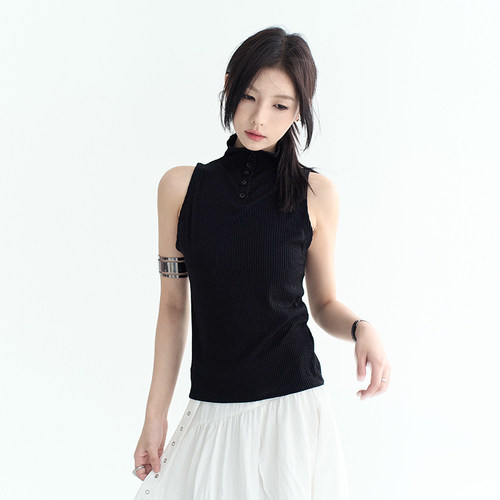 万有引力博物馆 半高领无袖背心女夏季2024新款百搭修身无袖上衣K