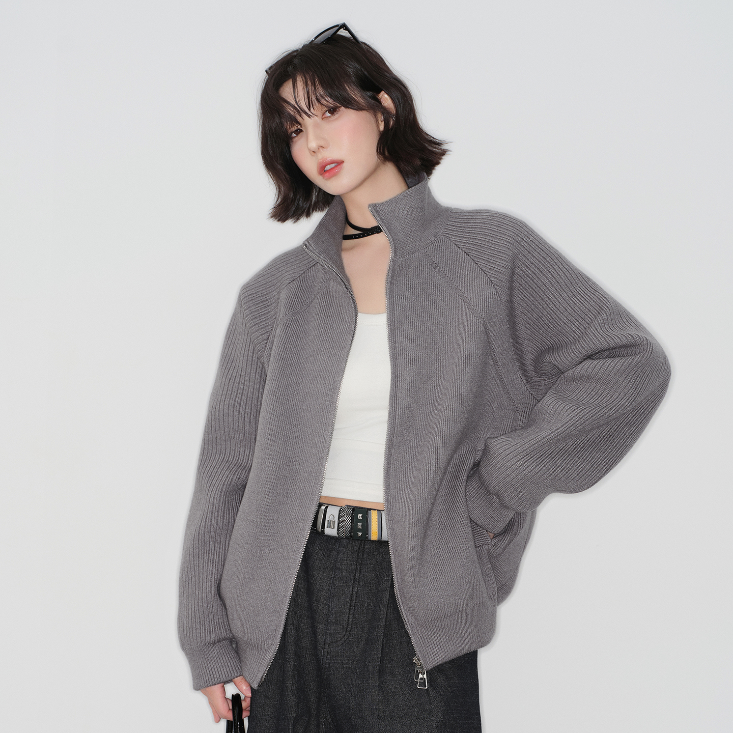 万有引力博物馆 针织面料立领羽绒服女款冬季保暖90白鸭绒外套