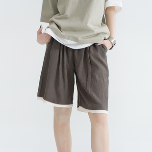 女夏季 短裤 薄款 裤 万有引力博物馆 子百搭宽松五分裤 褶皱感休闲裤