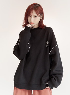 万有引力博物馆 两面穿圆领卫衣女秋季2025年新款中性风宽松上衣